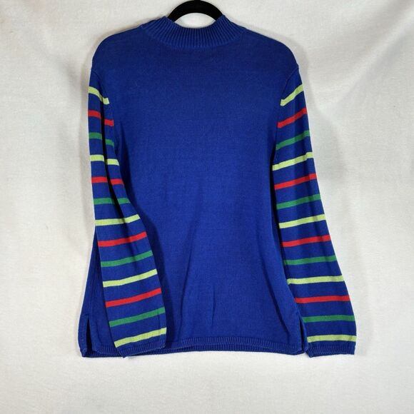 MERRY BRIGHT Cat Christmas Sweater Blue Holiday Pullover - Picture 3 of 7